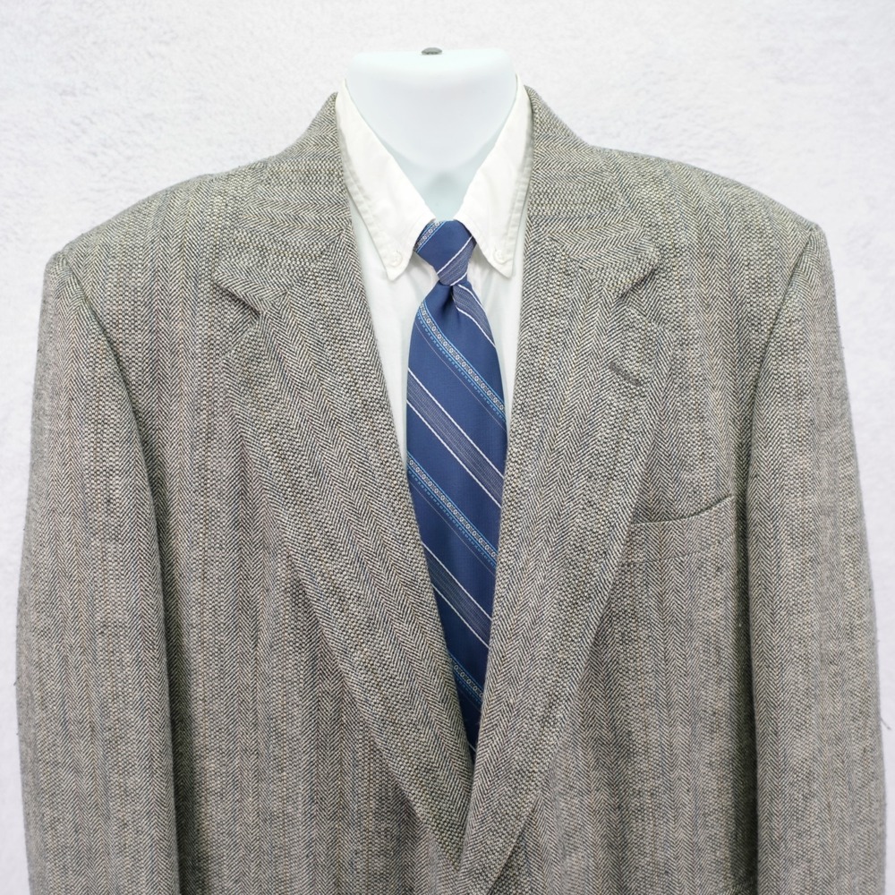 Haggar Imperial Tweed Wool Silk Sport Coat Cream Black‎ Gray Patchwork 44L